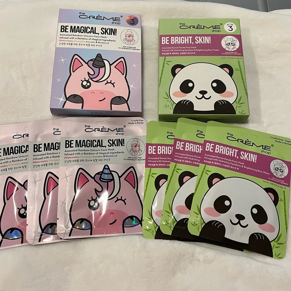 The Crème Shop Face Mask Bundle.  Total of 6 masks.  Korean Beauty Brand.
